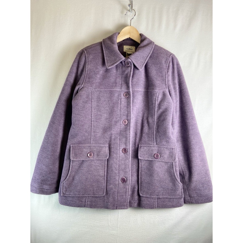 LL Bean Wool Blend Jacket Womens M Purple Utility Field Coat Durable Outerwear
